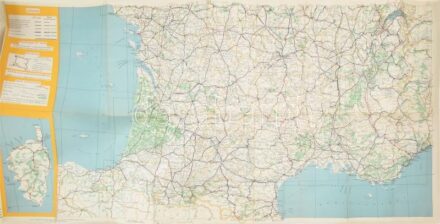 1929 France - Sud. Etat des routes. Carte Michelin / Dél-Franciaország úthálózatának térképe. Michelin reklámkiadvány. 1 : 1.000.000. Hajtva, a borító kissé sérült, 110x50 cm