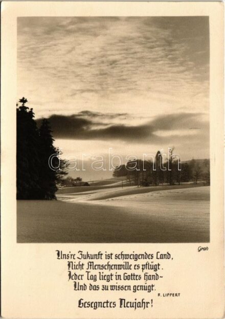 1961 Gesegnetes Neujahr! / New Year greeting art card with landscape in winter (EK)