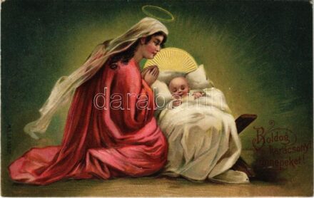 1908 Boldog karácsonyi ünnepeket! / Christmas greeting art postcard. Emb. litho (lyuk / pinhole)