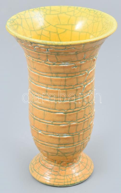 Retró sárga kerámia váza, jelzés nélkül, hibátlan, m: 19 cm
