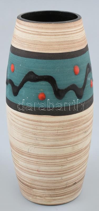 Retró kerámia váza, jelzés nélkül, hibátlan, m: 16,5 cm