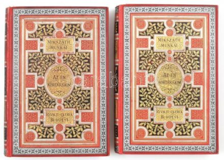 Mikszáth Kálmán: Az én kortársaim I-II. köt. Bp., 1908., Révai,(Pallas-ny.), 4+258+1, 4+299+1 p. Kiadói aranyozott, festett egészvászon-kötés, Gottermayer-kötés, festett lapélekkel, a borítókon kis kopásnyomokkal, a gerincek