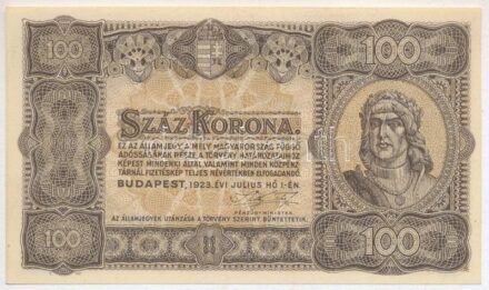 1923. 100K nyomdahely jelölés nélkül T:I,I- Adamo K30