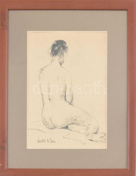 Kováts Nagy Ira (1921-2008): Hát akt. Tus, papír, jelzett, üvegezett keretben, 26x18cm