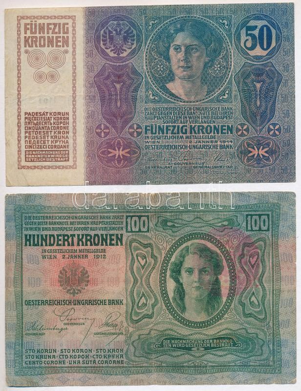 1914. 50K piros 'MAGYARORSZÁG' felülbélyegzéssel + 1912. 100K piros 'MAGYARORSZÁG' felülbélyegzéssel T:III,III- Adamo K24B, K28B - Image 2