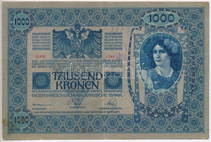 1902. 1000K piros 'MAGYARORSZÁG' körbélyegzővel T:III Adamo SK35B - Image 2