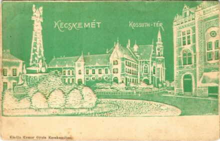 Kecskemét, Kossuth tér, dombornyomott. Komor Gyula kiadása (Rb)