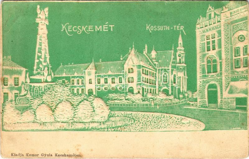 Kecskemét, Kossuth tér, dombornyomott. Komor Gyula kiadása (Rb)