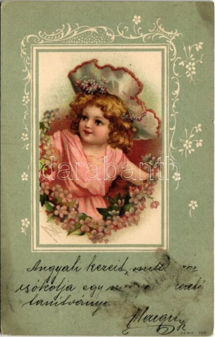 1901 Children art postcard. Floral, litho (EK)