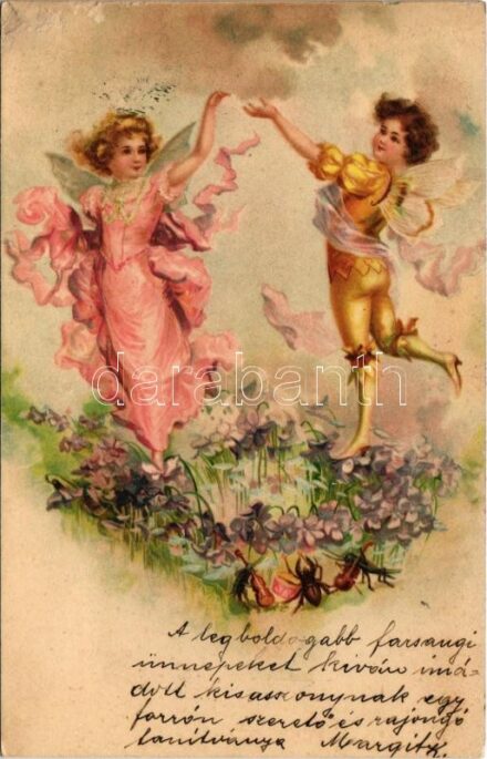 1901 Children art postcard, fairy. litho (felületi sérülés / surface damage)