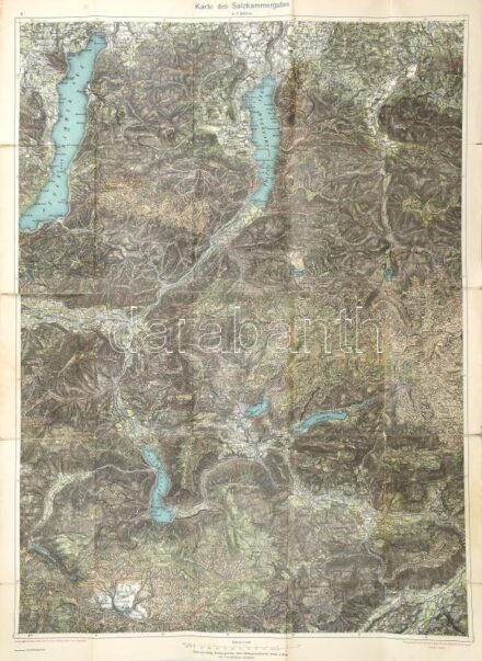 cca 1920 Karte des Salzkammergutes. Blatt II. / Salzkammergut (Ausztria) térképe. (II. lap). 1 : 75.000. Kartographisches Institut, Wien. Hajtva, szakadással, 80,5x61,5 cm