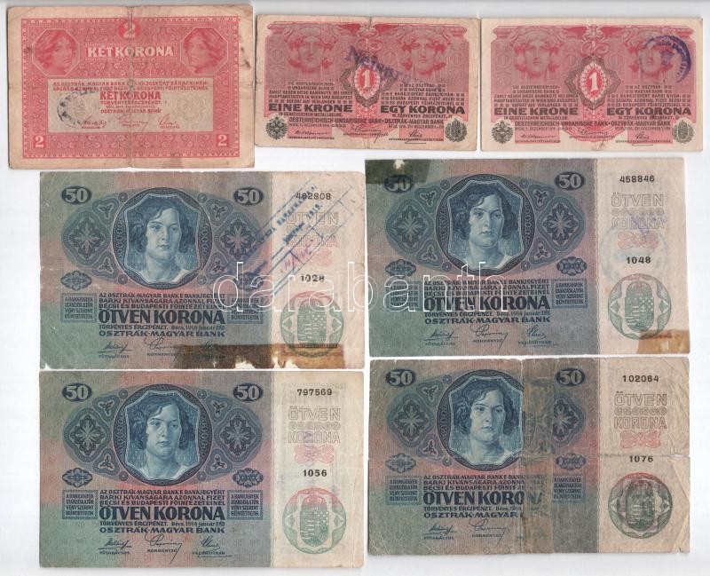1912-1917. 1K-100K (9db) mindegyik felülbélyegzéssel, némelyik olvashatatlan T:III-IV