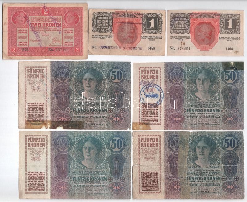 1912-1917. 1K-100K (9db) mindegyik felülbélyegzéssel, némelyik olvashatatlan T:III-IV - Image 2