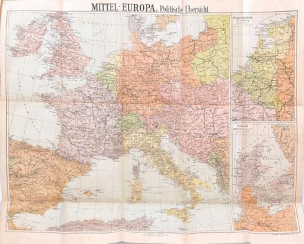 1914 Handkarte von Mittel-Europa. Politische Übersicht / Közép-Európa politikai áttekintő térképe. 1 : 5.000.000. Verlag Ed. Hölzel, Wien. Hajtva, sérült borítóval, 64x52,5 cm