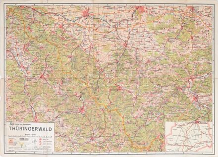 cca 1950-1960 Thüringer Wald. Phönix Heimat- und Wanderkarte / A Türingiai-erdő térképe. 1 : 150.000. Hajtva, szakadásokkal, 59,5x40 cm