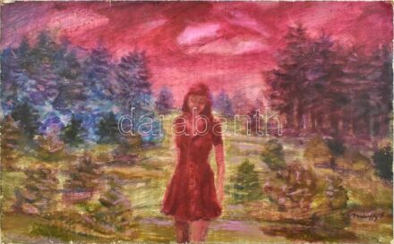 Márffy Ö jelzéssel: Hölgy az erdőben. Olaj, farost, 33x54 cm