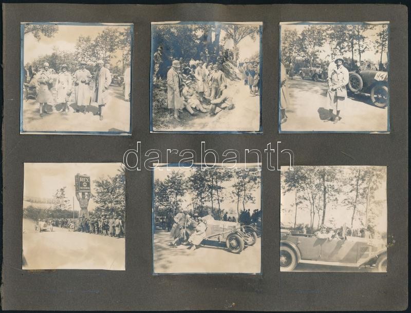 cca 1930 Autóversenyen és családi fürdőzésen készült fotók albumlapra ragasztva, 11 db, 6,5×6 és 6,5×9 cm - Image 2
