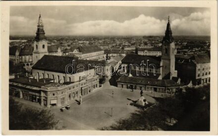 1949 Kecskemét, Fő tér, Benkő István, Körösi és Sípos, Reklám divatáruház, Fuchs Samu, üvegáruház, ruhaipar, Gerő Ignác és fia üzlete