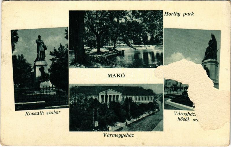 Makó, Kossuth szobor, Horthy park, Vármegyeház, Városház és Hősök szobra. Weinstock 2856. (felszíni sérülés / surface damage)