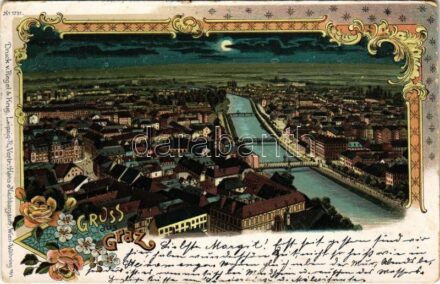1899 (Vorläufer) Graz, am Nacht / night. Regel & Krug No. 1751. Art Nouveau, floral, litho (EK)
