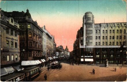 1915 Praha, Prag; Príkopy / street, trams (EK)