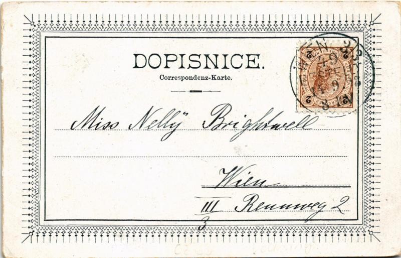 1898 (Vorläufer) Vodnany, Poutnické misto Lomec, Zámek Libejice, Chelcice rodiste Petra Chelcického, Radnice a obecní dum s úrady, Zríceniny hradu Helfenburgu / castle, town hall, castle ruins. Lit. F. Hoblík. Art Nouveau, floral, litho (EK) - Image 2