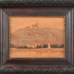 Jelzés nélkül: Kaposvár. Intarzia kép keretben, kopásnyomokkal, 11x15cm