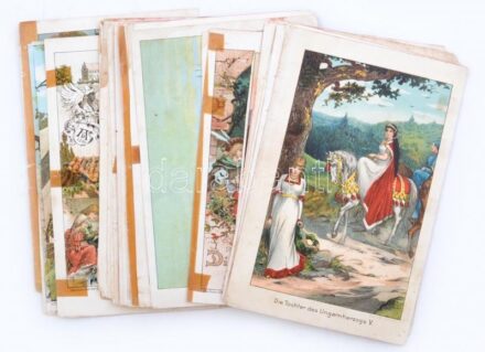 cca 1890-1900 47 db színes litografált gyűjtőkártya, Carl Mayer's Kunstanstalt, Nürnberg, vegyes állapotban, 19,5x12,5 cm