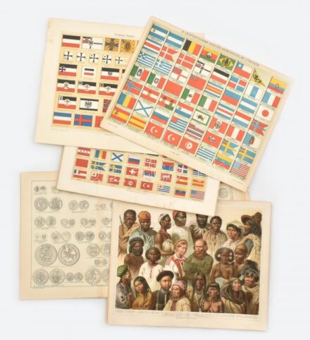 27 db vegyes illusztráció a Pallas és a Meyers lexikonból, vegyes állapotban, 30x24 cm körüli méretben