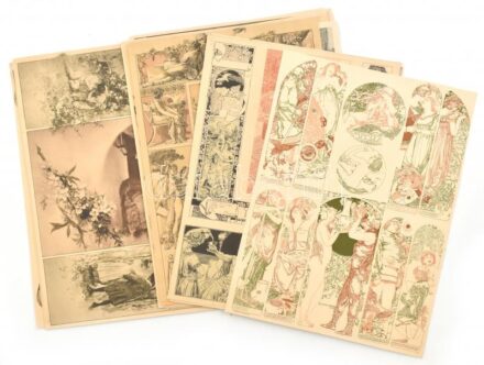 18 db vegyes szecessziós nyomat (közte egy sérült, ragasztott), 30x24 cm körüli méretben