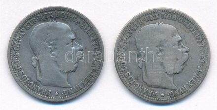 Ausztria 1893. 1K Ag 'Ferenc József' (2x) T:3 patina, karc Austria 1893. 1 Corona Ag 'Franz Joseph' (2x) C:F patina, scratch Krause KM#2804