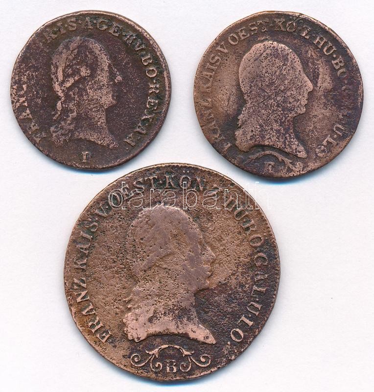 1800B 1kr 'I. Ferenc' + 1812E 1kr 'I. Ferenc' + 1812B 3kr 'I. Ferenc' T:3