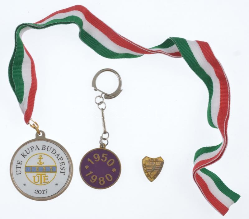 2017. 'UTE Kupa Budapest' fém díjérem szalagon + 1980. 'Újpesti Dózsa' festett fém kulcstartó + DN 'Újpesti Gépító és Gyorsíró Iskola' T:1-2