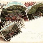 1897 (Vorläufer!) Weyer, Ennsbrücke / general view, bridge, folklore. Regel & Krug Art Nouveau, floral, litho (EK)