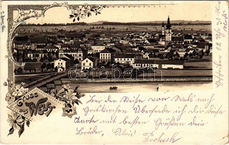 1900 Wels, Marien-Warte, general view. Art Nouveau, floral, litho (EK)