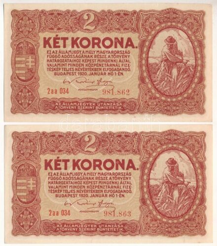 1920. 2K '2aa' (2x) sorszámkövetők T:II Adamo K7