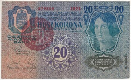 1913. 20K (II. kiadás) piros 'MAGYARORSZÁG' felülbélyegzéssel T:III Adamo K18B