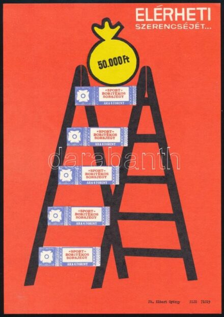 1971 Elérheti szerencséjét... 'Sport' borítékos sorsjegy, kisplakát, villamosplakát, jó állapotban, 24x17 cm