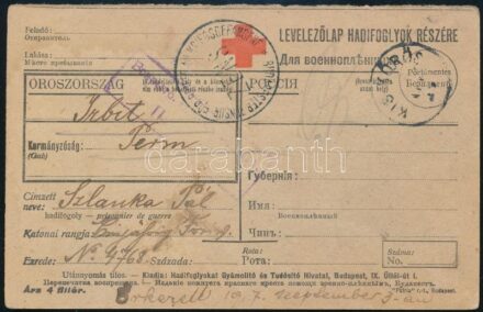 1917 I. világháborús orosz hadifogoly részére írt levelezőlap
