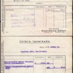 1943 2 db Borsod-Miskolci Hitelbank 'Intern levelezés' nyomtatvány, kitöltve, hátoldalán reklámmal. Gyoma, Kner-ny.