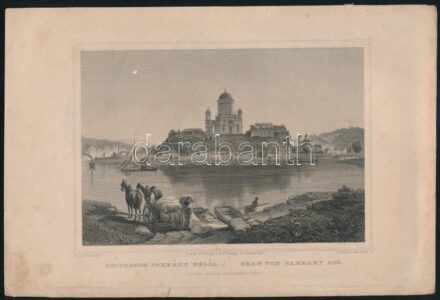 cca 1850 Ludwig Rohbock (1820-1883) - Franz Hablitschek (1824-1867): Esztergom Párkány felől, acélmetszet, jelzett a metszeten, kissé foltos, a szélén kis szakadással, 12x17 cm