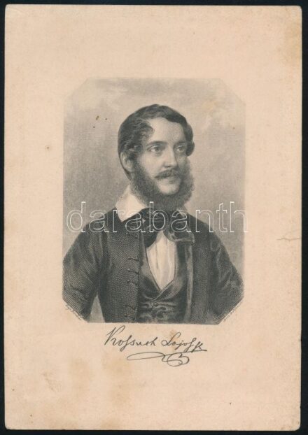 Barabás Miklós (1810-1898) - Carl Mahlknecht (1810-1893): Kossuth Lajos portréja, acélmetszet, jelzett a nyomaton, papír, kissé foltos, szakadt a lap szélén, 17x11 cm