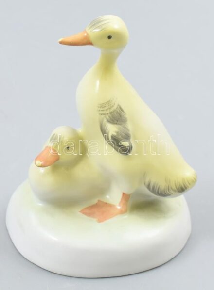 Aquincum kacsa pár porcelán figura, kézzel festett, jelzett, hibátlan, m: 8 cm