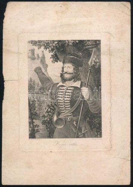 Kupa vitéz, rézmetszet, jelzett a nyomaton (Mezler J. B. fest - Krepp I. metsz.), papír, foltos, hajtott, szakadt, 13x10 cm