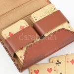 2 pakli mini franciakártya (Játékkártyagyár, 1950 körül), kissé viseltes állapotban, bőr kártyatartó tokban - Image 2