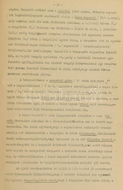 cca 1930-1940 Géptani jegyzet a M. Kir. Bányászati és Mélyfúrási Szakiskola tanulói részére. Összeáll.: Kocsis János. (Kézirat gyanánt). Félvászon-kötésben, mellékletekkel. - Image 2