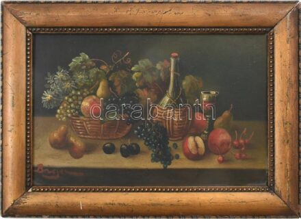 Biga jelzéssel: Gyümölcs csendélet. Olaj, fa, keretben, 18x13cm