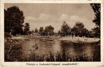 1950 Szekszárd, Csörge-tó strandfürdő, fürdőzők. Gauzer kiadása (EB)