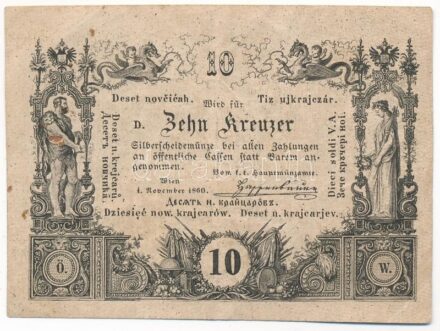 1860. 10kr 'D' sorozat T:III tűzőgép lyuk, folt Hungary 1860. 10 Kreuzer 'D' series C:F stapler holes, spot Adamo G92