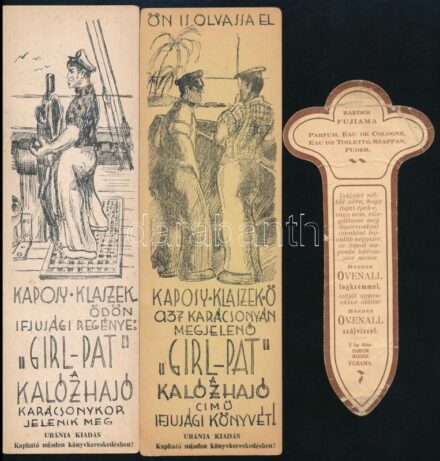 cca 1930-1940 3 db reklám könyvjelző, egy viseltes állapotban, h: 16-21,5 cm